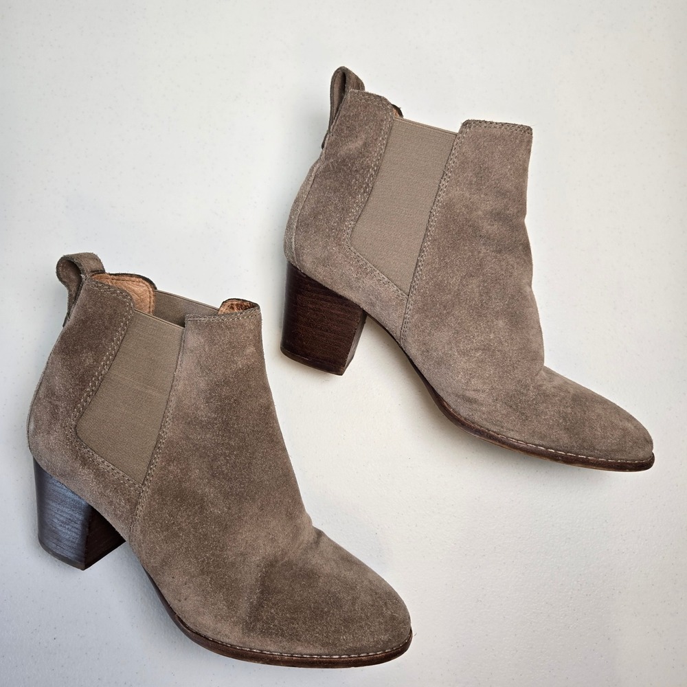 Madewell Boots Regan Pull On Chelsea Ankle Bootie Brown Suede Leather Heels Sz 8